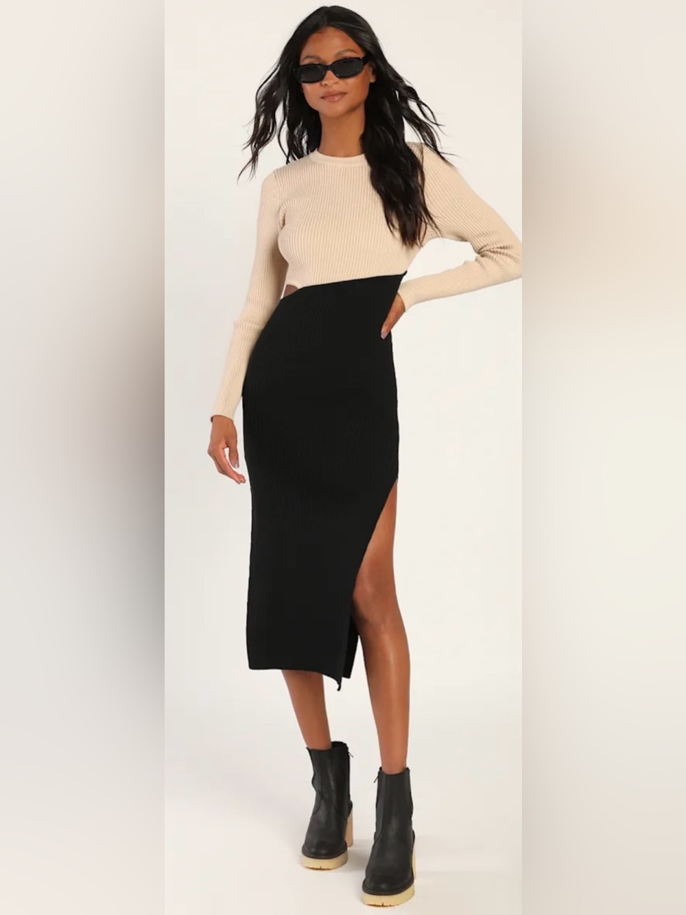 Lulu's Black Ribbed Midi Dress